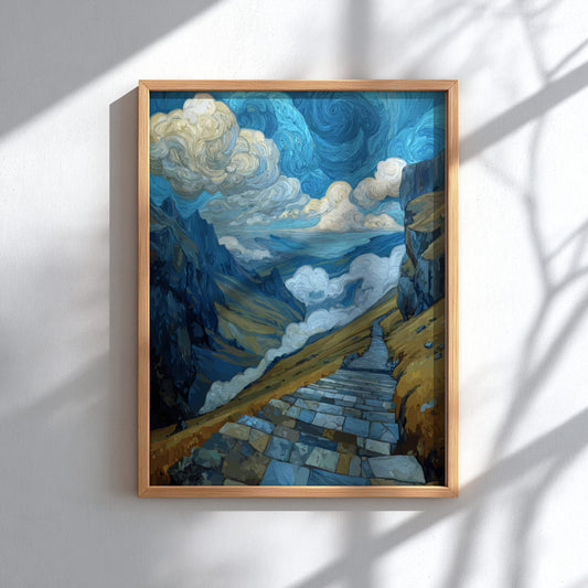 The Climb - Mountain Path Ascending into Dramatic Clouds Wall Art