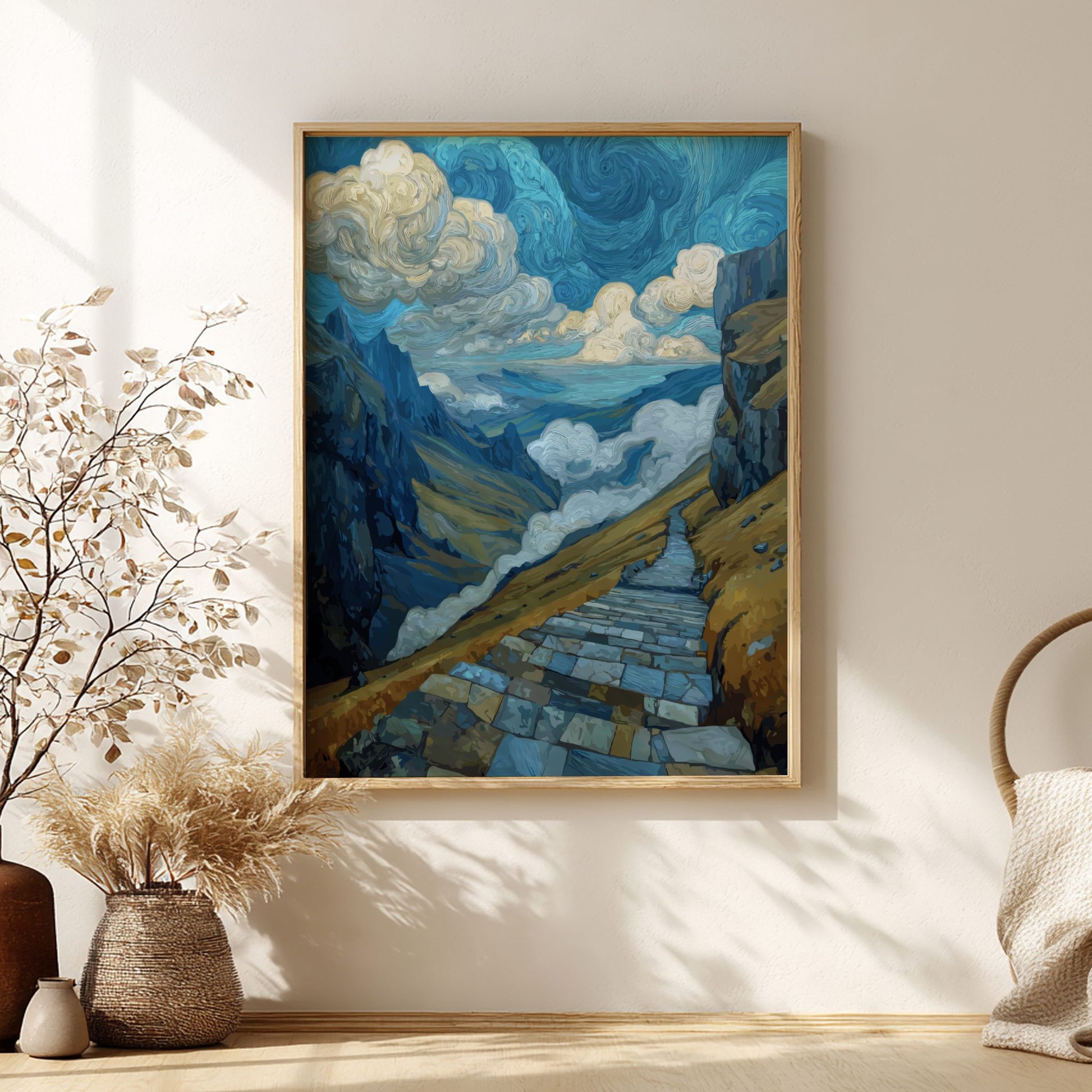 The Climb - Mountain Path Ascending into Dramatic Clouds Wall Art
