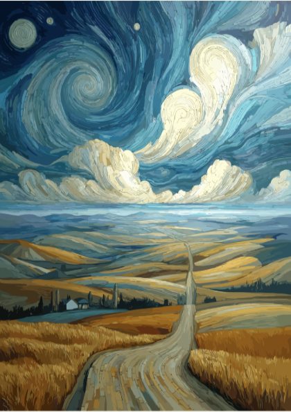 The Long Road - Empty Countryside Dirt Road and Morning Fog Wall Art