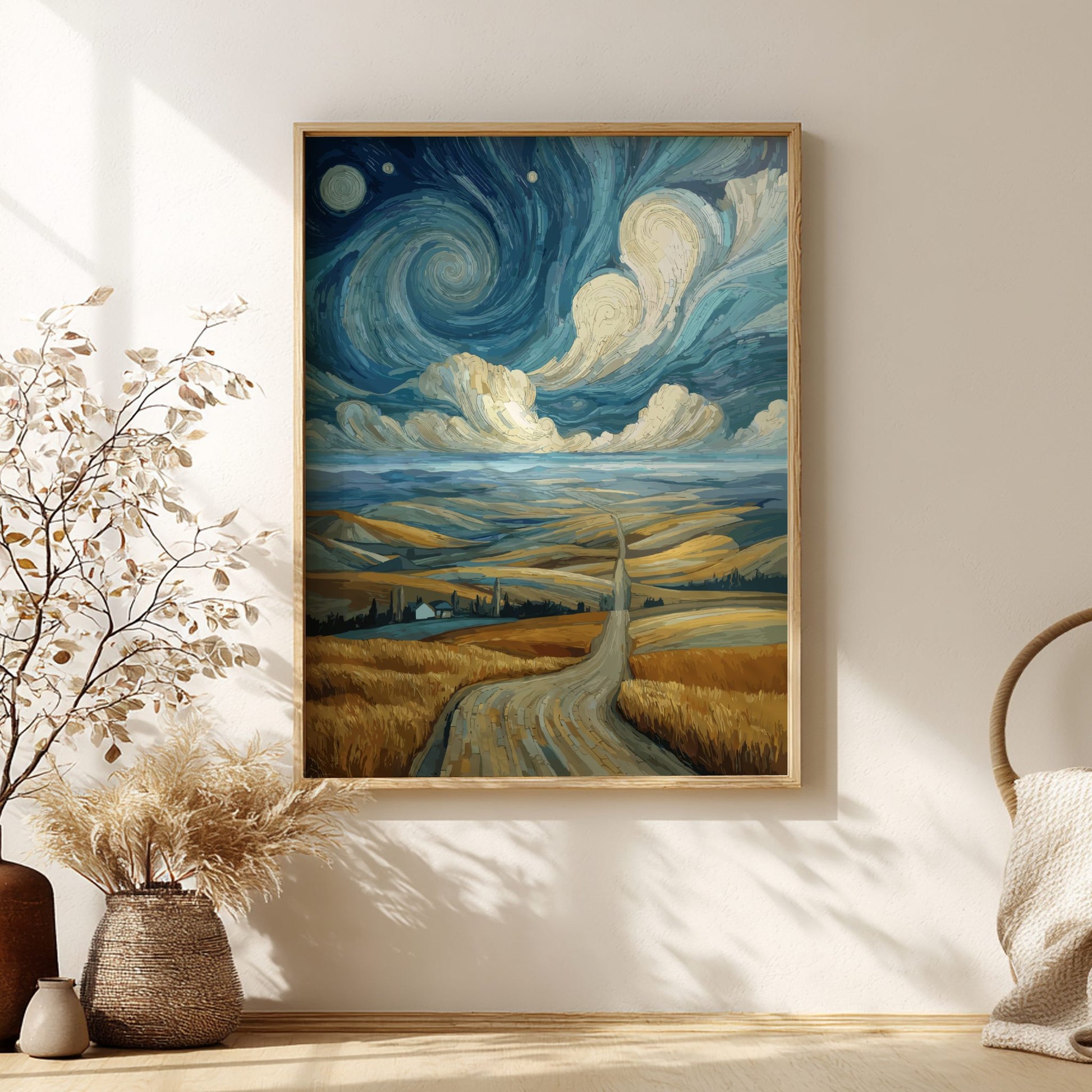 The Long Road - Empty Countryside Dirt Road and Morning Fog Wall Art