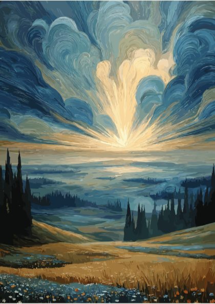 The Quiet Beginning - Soft Sunrise and Misty Meadow Landscape Wall Art