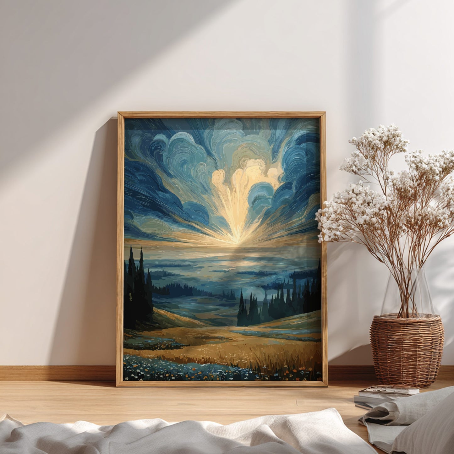 The Quiet Beginning - Soft Sunrise and Misty Meadow Landscape Wall Art