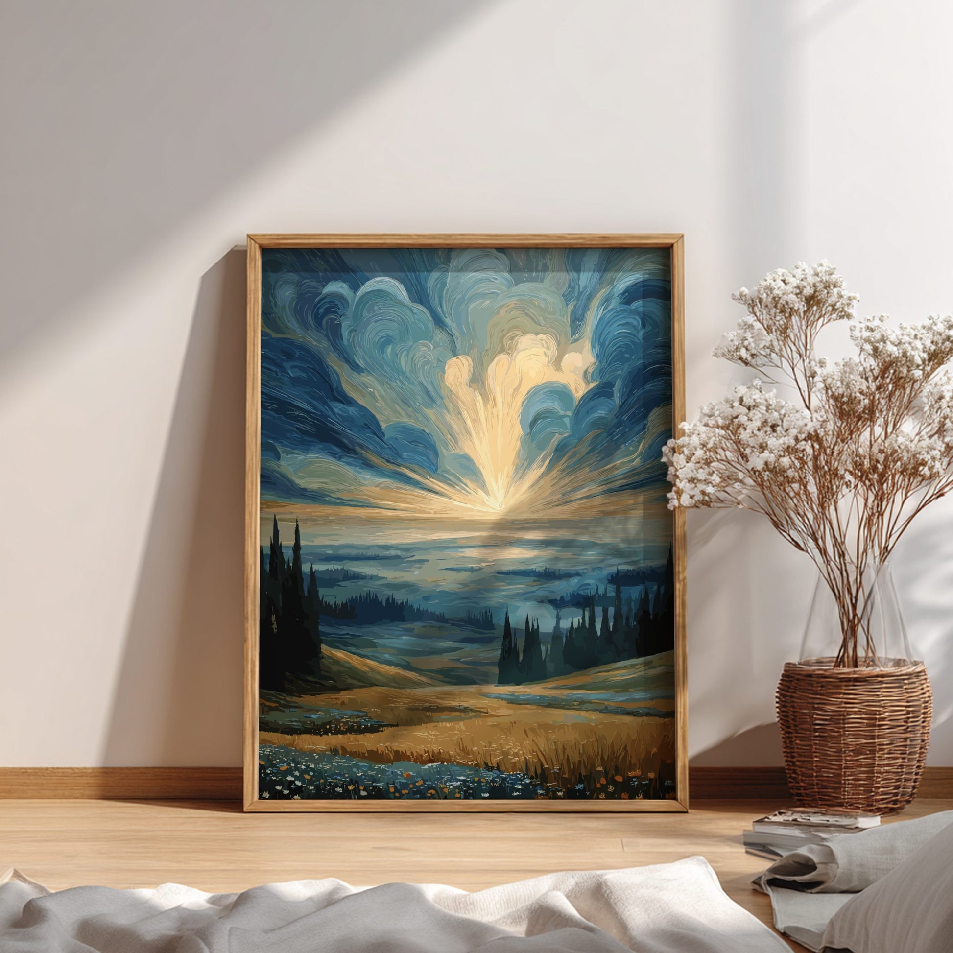 The Quiet Beginning - Soft Sunrise and Misty Meadow Landscape Wall Art
