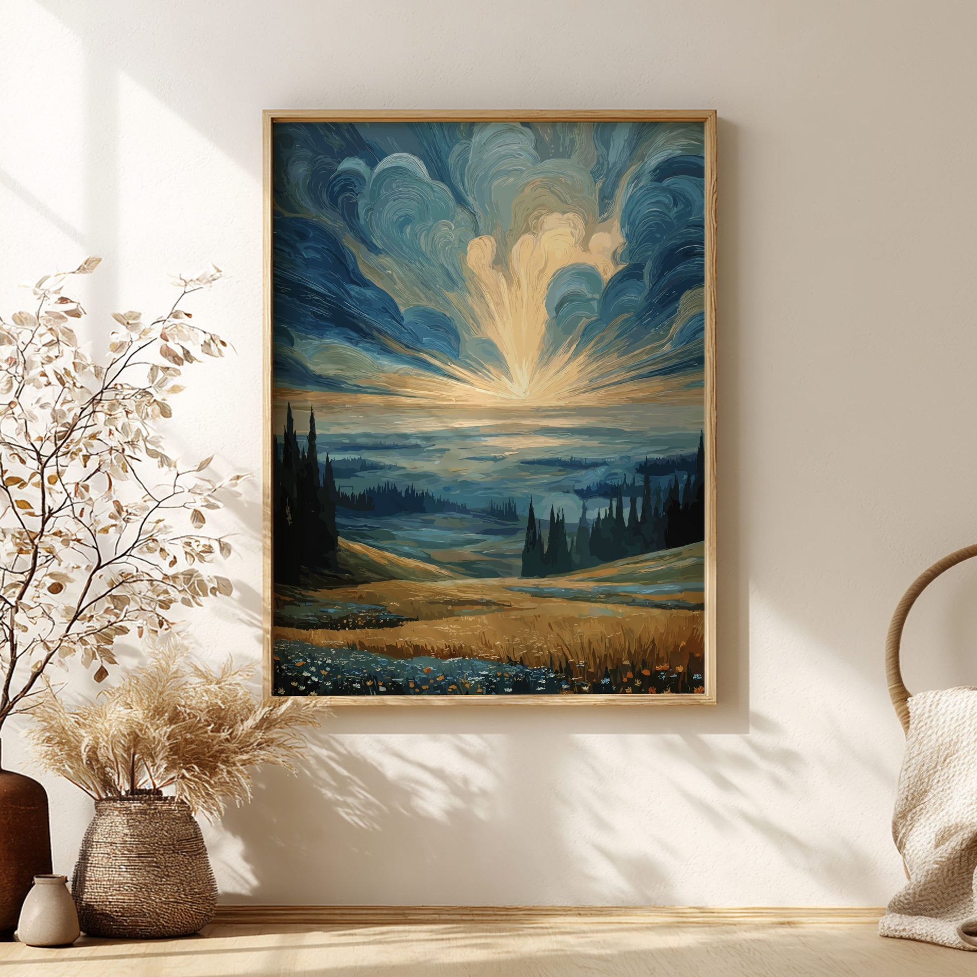 The Quiet Beginning - Soft Sunrise and Misty Meadow Landscape Wall Art