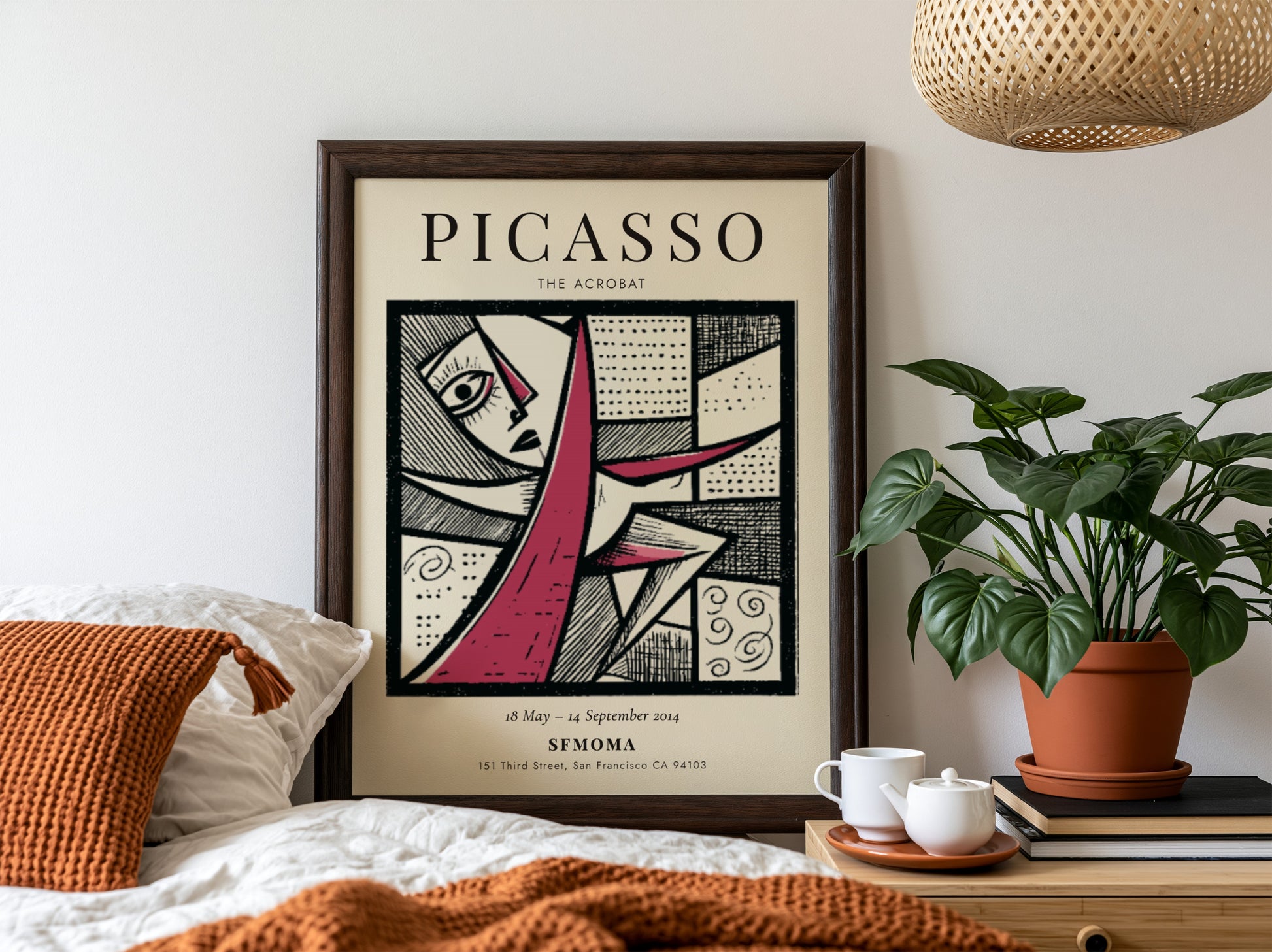 Picasso inspired poster featuring The Acrobat with bold lines and geometric shapes in muted and vibrant