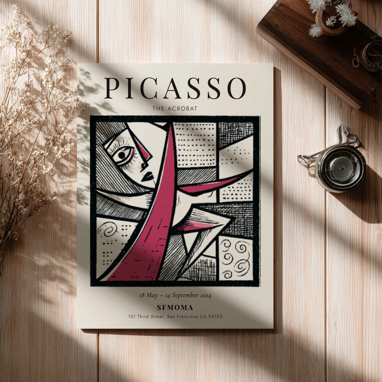 Picasso inspired poster featuring The Acrobat with bold lines and geometric shapes in muted and vibrant
