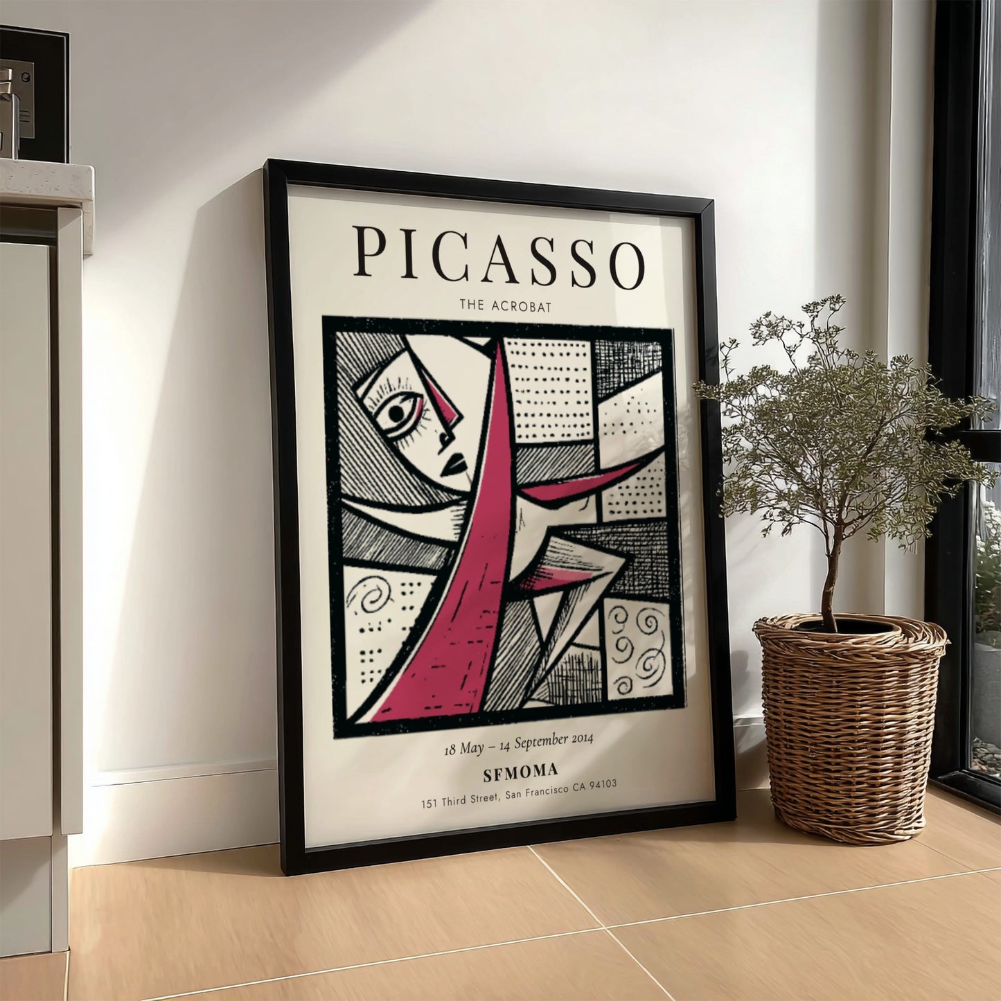Picasso inspired poster featuring The Acrobat with bold lines and geometric shapes in muted and vibrant