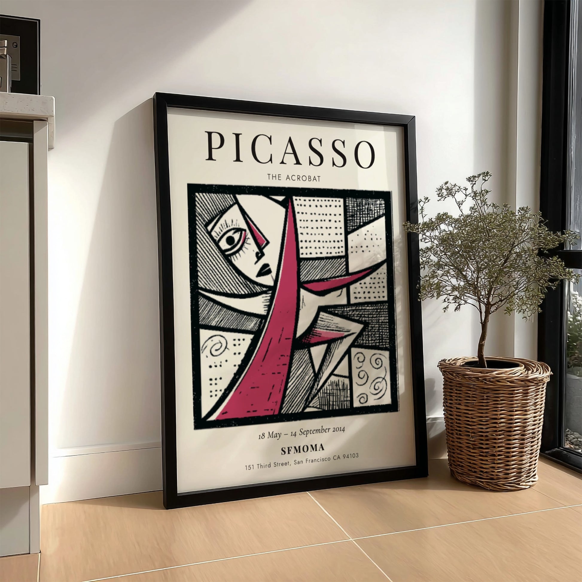 Picasso inspired poster featuring The Acrobat with bold lines and geometric shapes in muted and vibrant