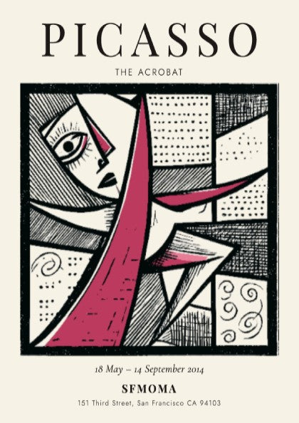 Picasso inspired poster featuring The Acrobat with bold lines and geometric shapes in muted and vibrant