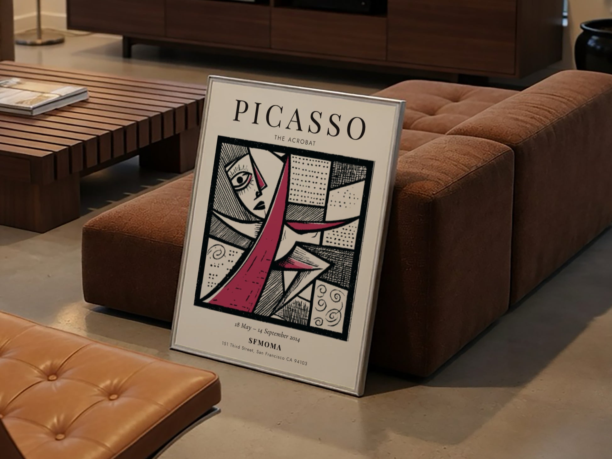 Picasso inspired poster featuring The Acrobat with bold lines and geometric shapes in muted and vibrant