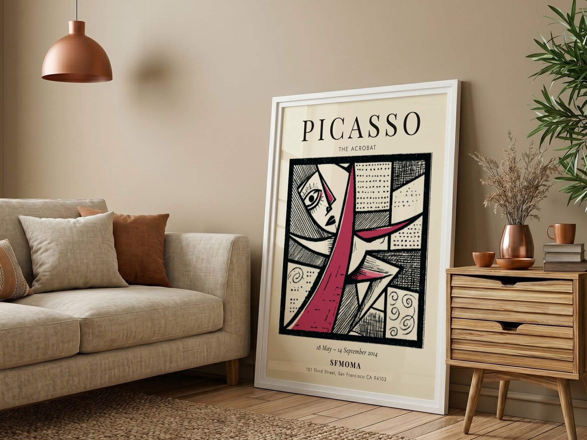 Picasso inspired poster featuring The Acrobat with bold lines and geometric shapes in muted and vibrant