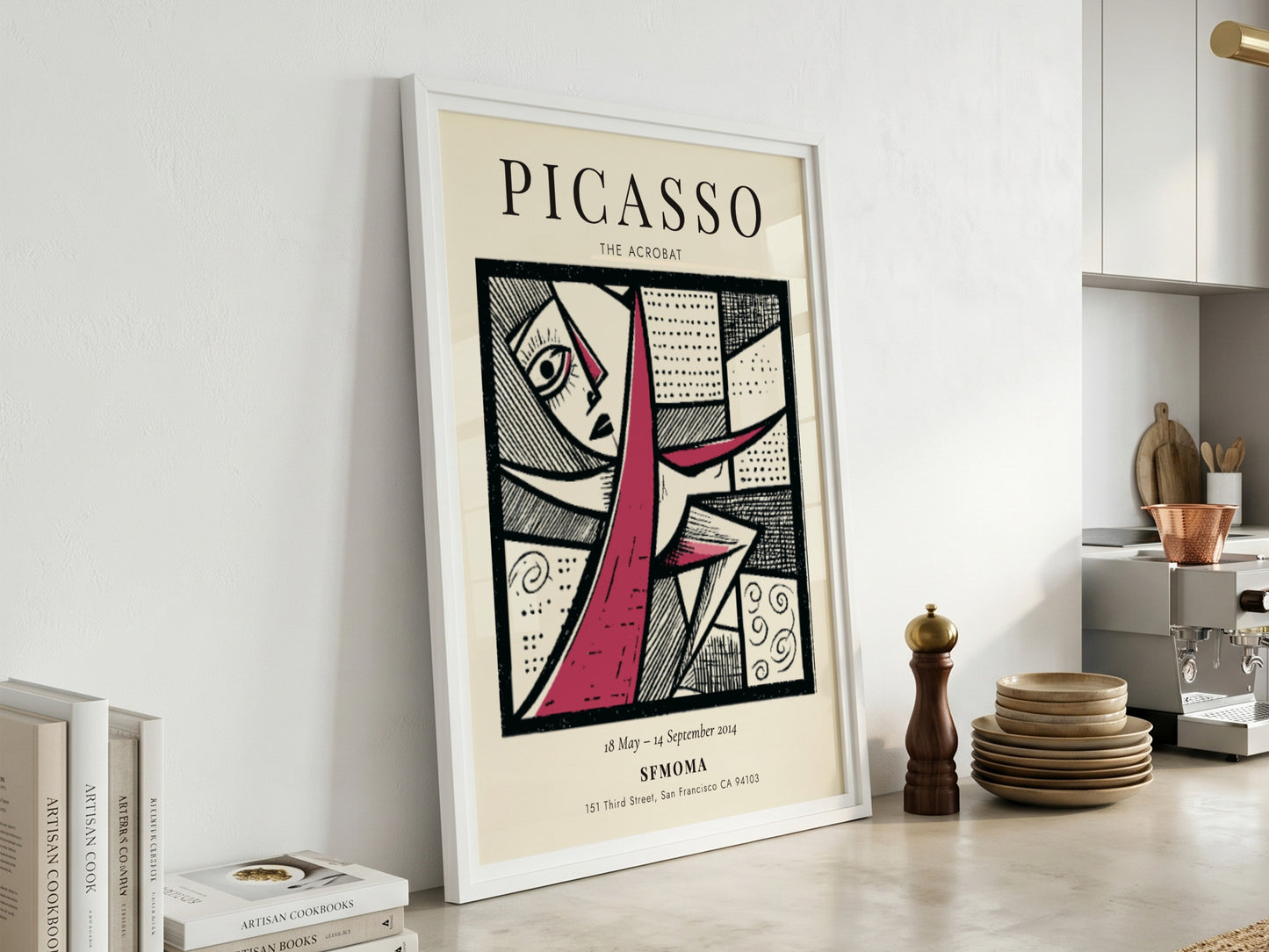 Picasso inspired poster featuring The Acrobat with bold lines and geometric shapes in muted and vibrant