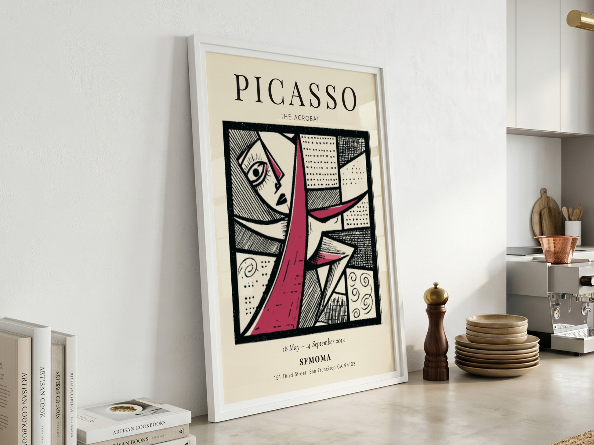 Picasso inspired poster featuring The Acrobat with bold lines and geometric shapes in muted and vibrant