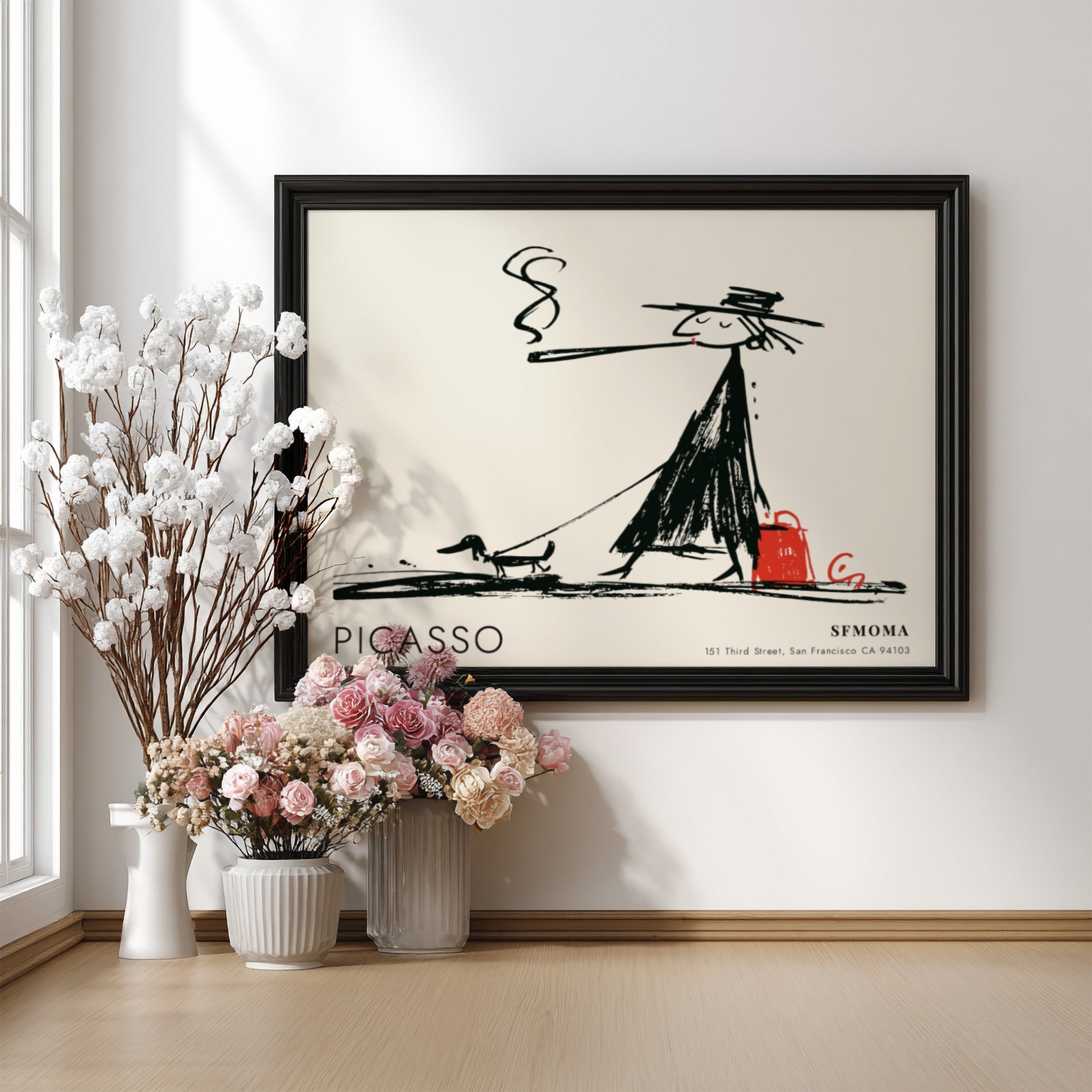 Pablo Picasso poster featuring The Acrobat in black and white with red accents