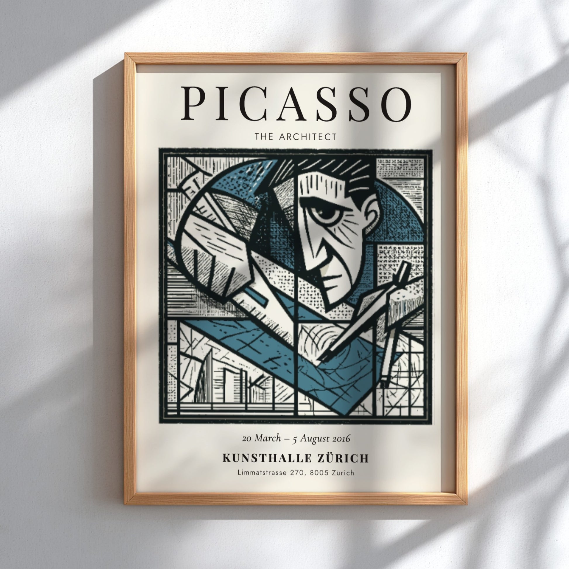 Picasso inspired poster featuring geometric shapes in monochrome style