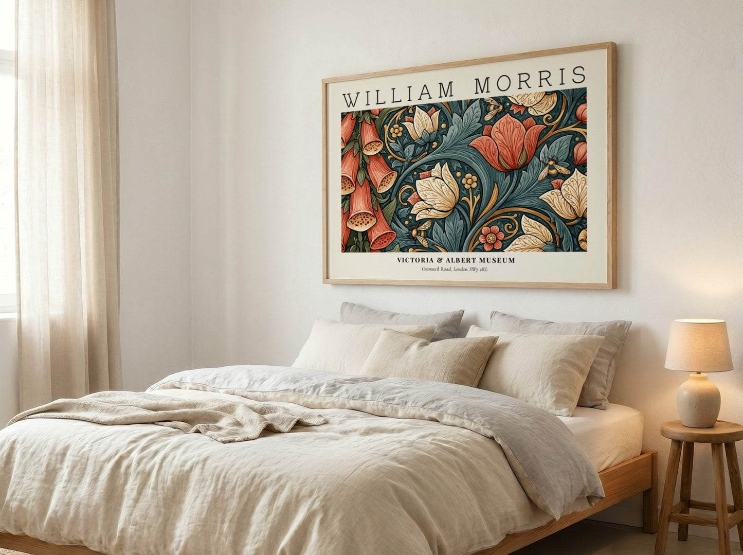 Floral wall art print featuring vibrant colors and intricate designs by William Morris