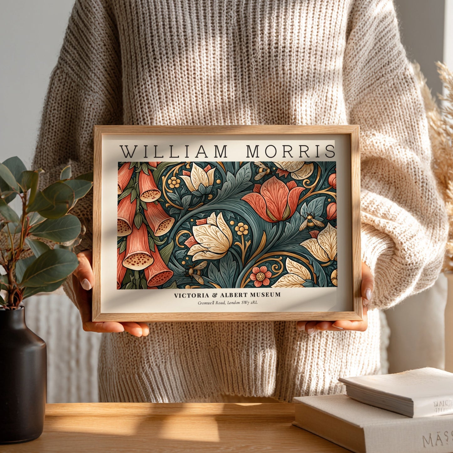 Floral wall art print featuring vibrant colors and intricate designs by William Morris