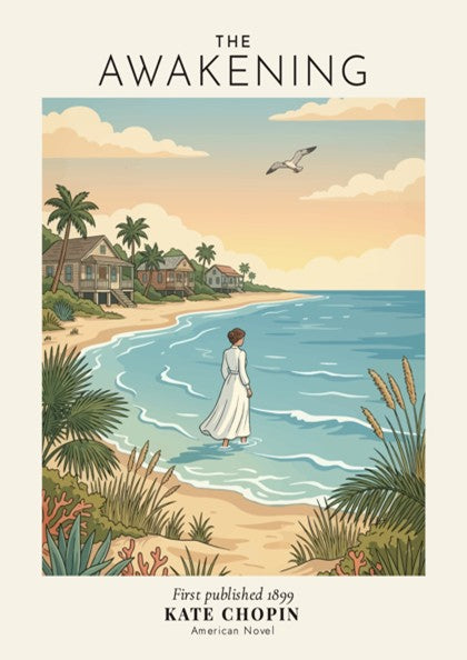 Poster of The Awakening by Kate Chopin featuring a woman walking on beach