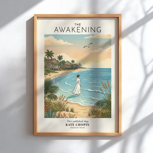 Poster of The Awakening by Kate Chopin featuring a woman walking on beach