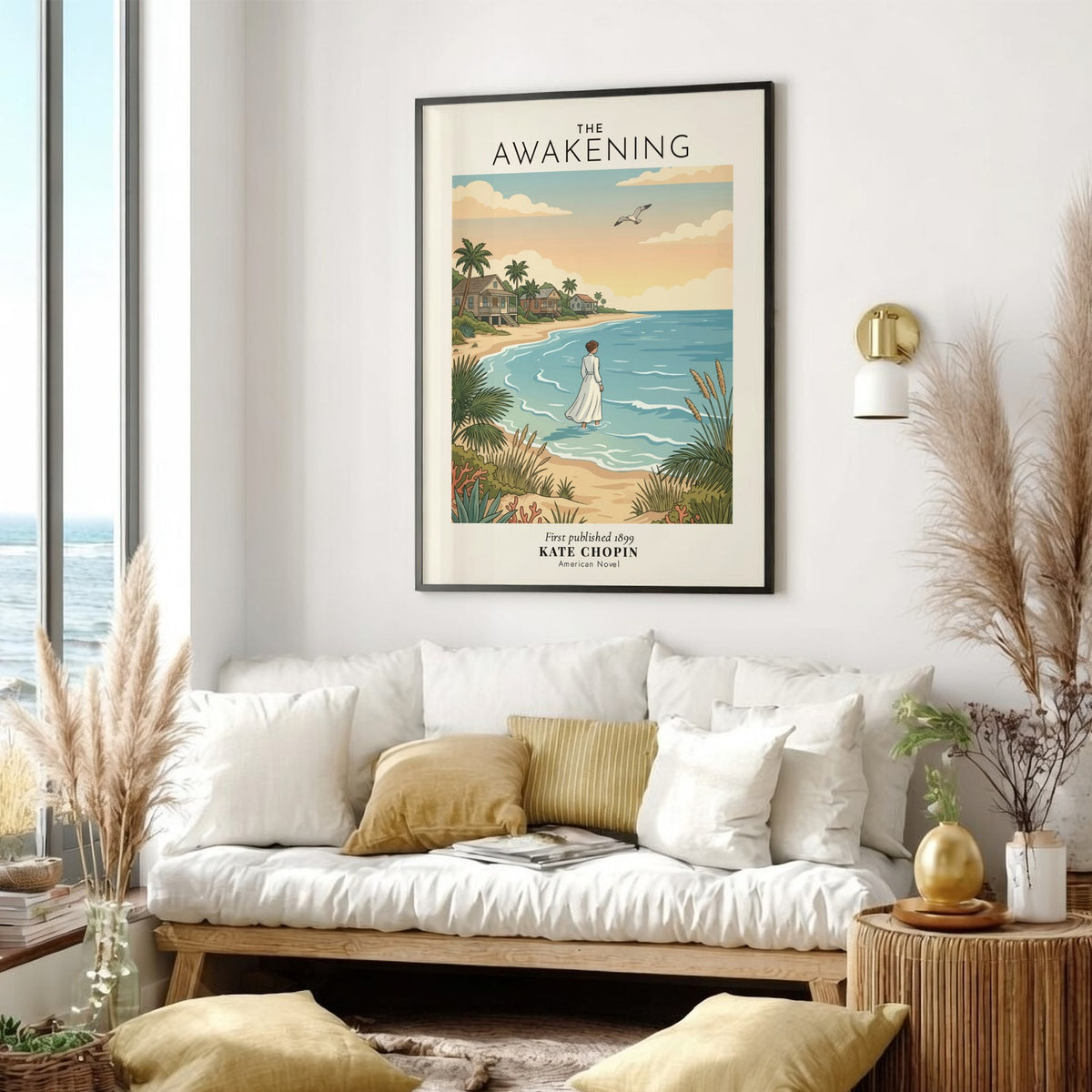 Poster of The Awakening by Kate Chopin featuring a woman walking on beach