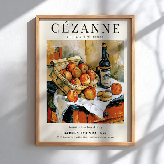 Cézanne Exhibition Poster featuring The Basket of Apples with vibrant colors and warm tones