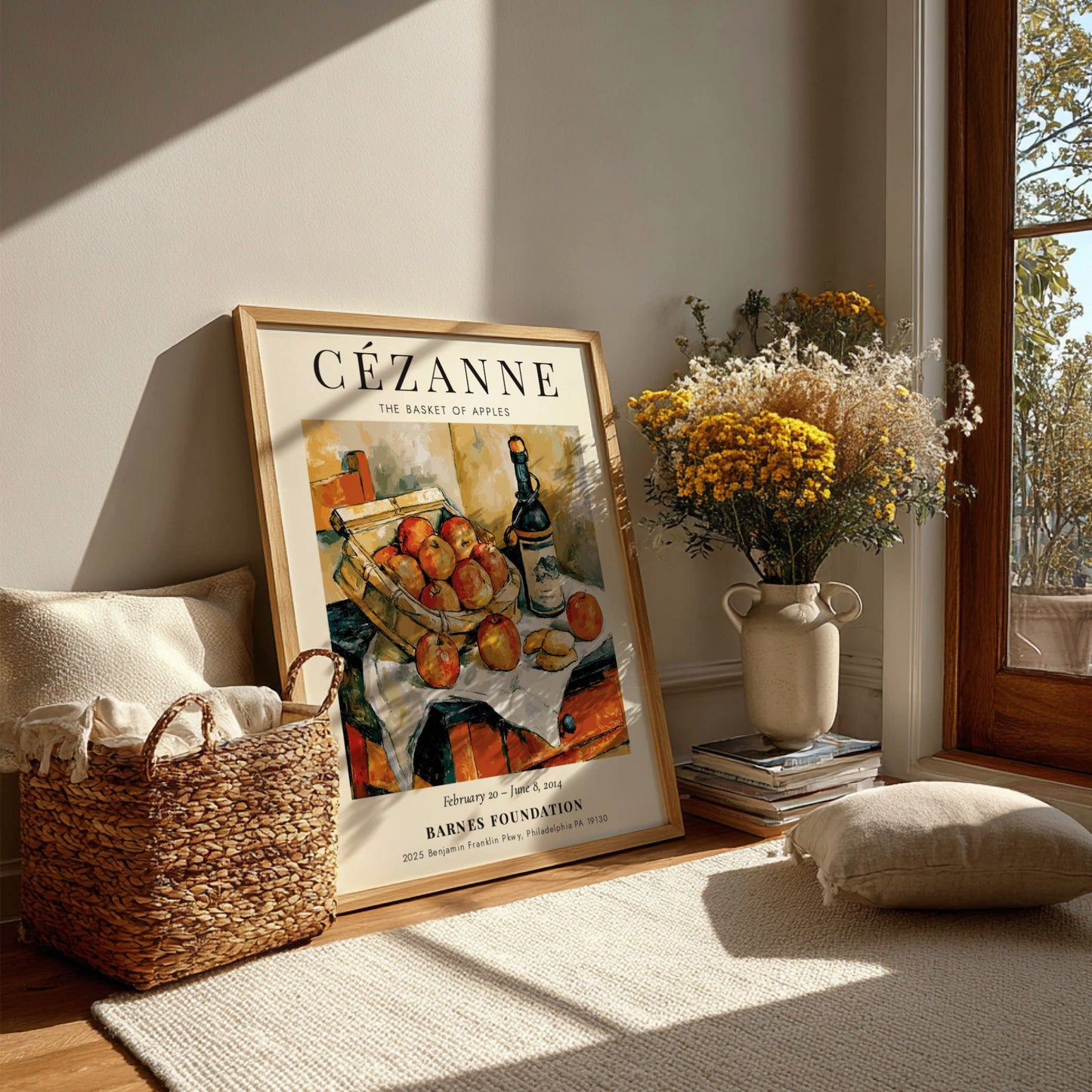 Cézanne Exhibition Poster featuring The Basket of Apples with vibrant colors and warm tones