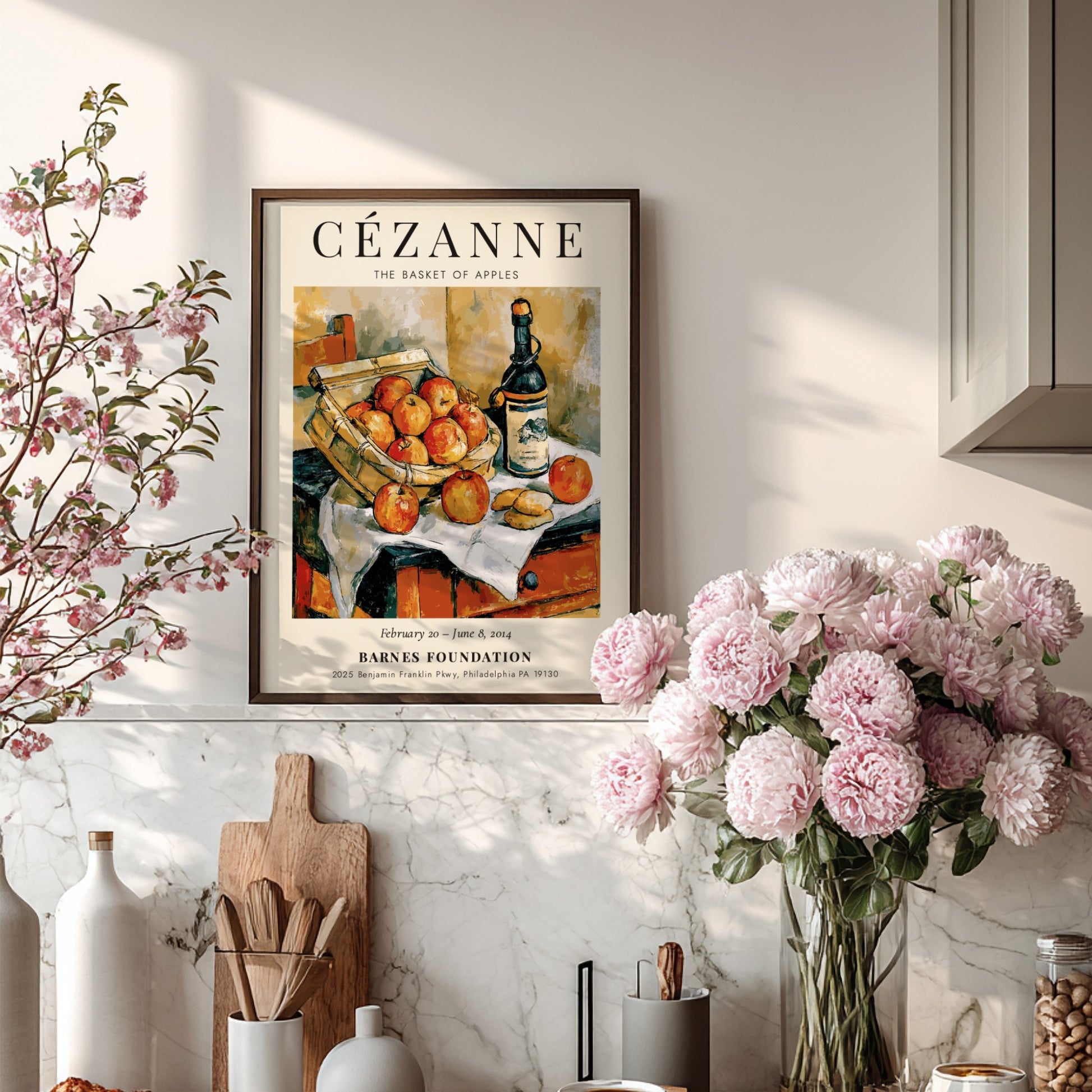 Cézanne Exhibition Poster featuring The Basket of Apples with vibrant colors and warm tones