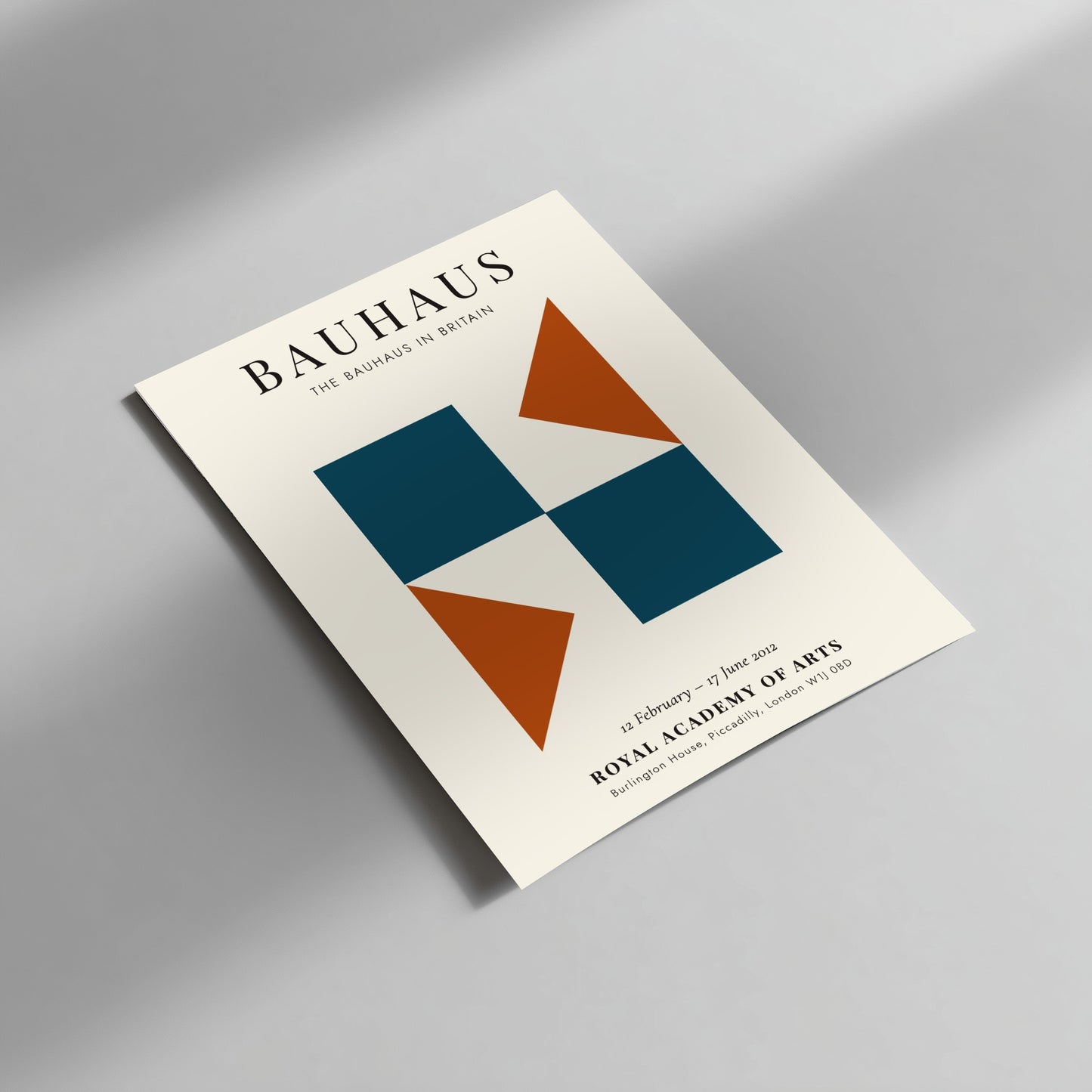 Bauhaus poster showcasing geometric shapes in teal and orange, modern wall decor