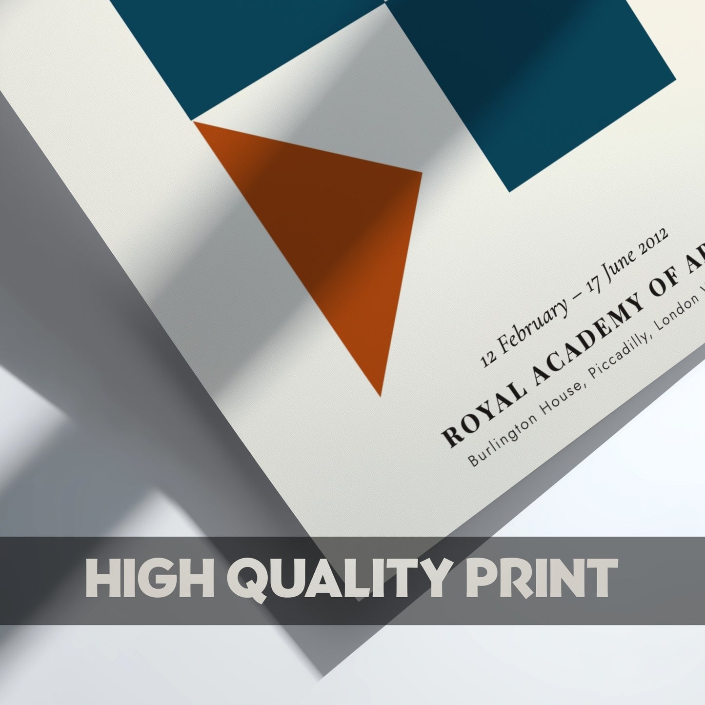 Bauhaus poster showcasing geometric shapes in teal and orange, modern wall decor