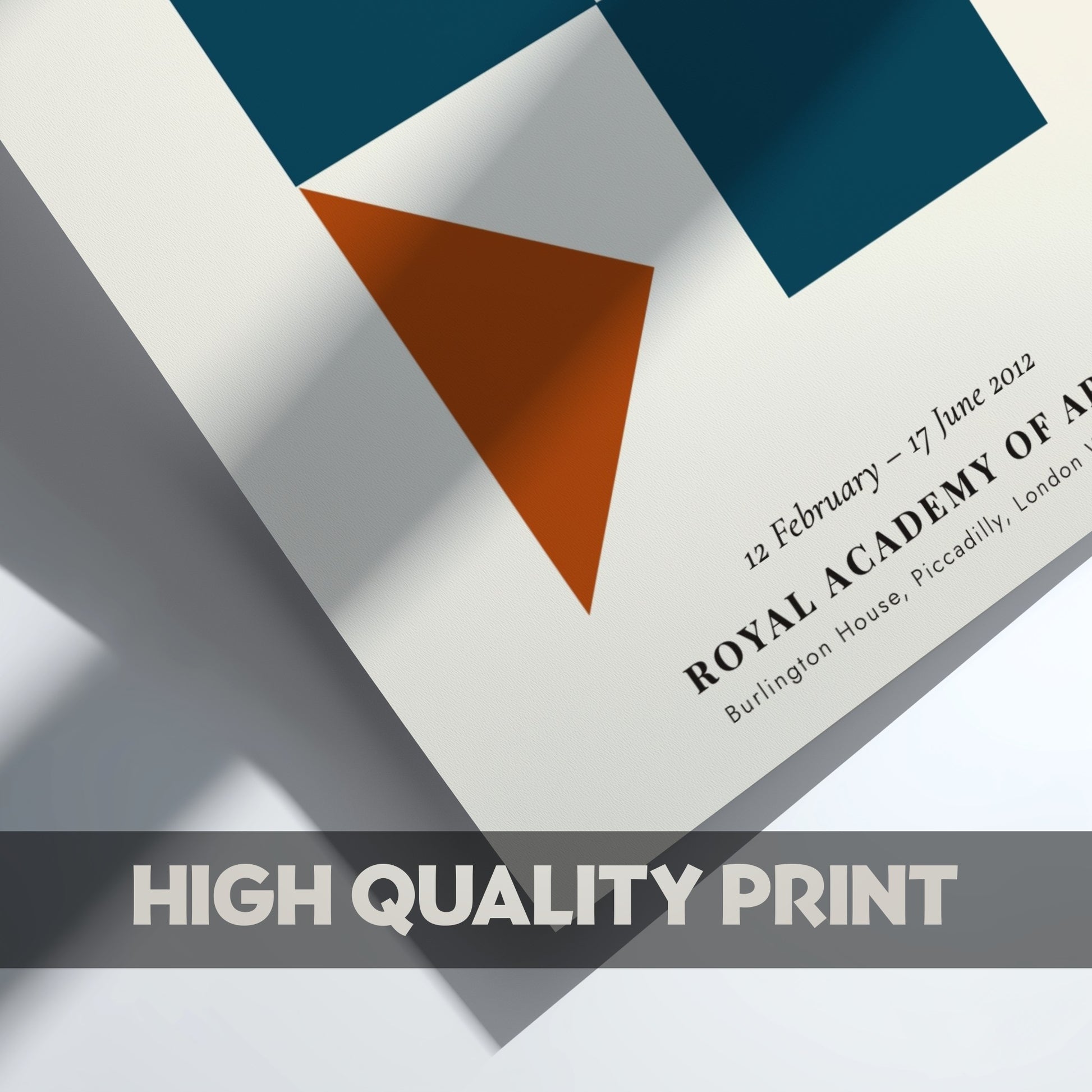 Bauhaus poster showcasing geometric shapes in teal and orange, modern wall decor