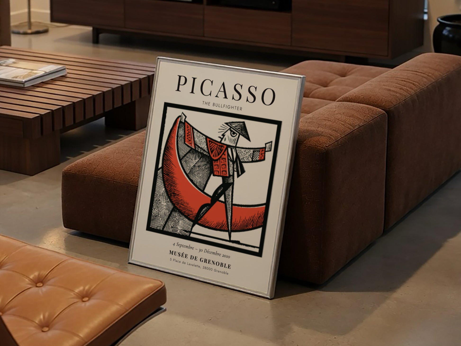 Picasso inspired poster featuring The Bullfighter in bold colors and modern style
