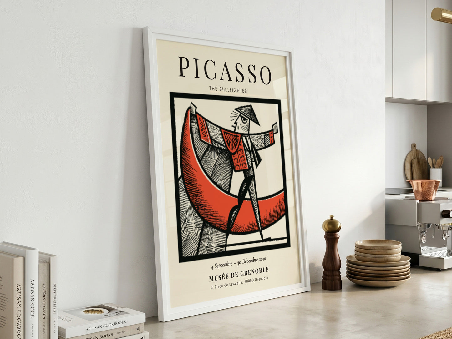 Picasso inspired poster featuring The Bullfighter in bold colors and modern style
