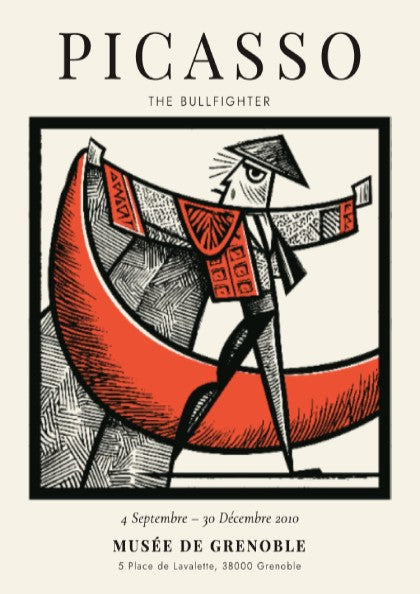 Picasso inspired poster featuring The Bullfighter in bold colors and modern style