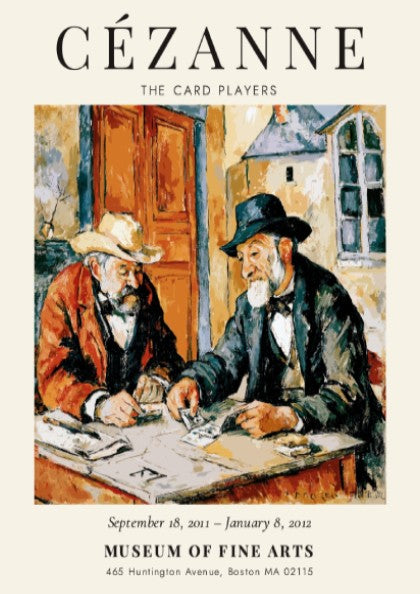 Cézanne Exhibition Poster featuring The Card Players with warm colors and expressive figures