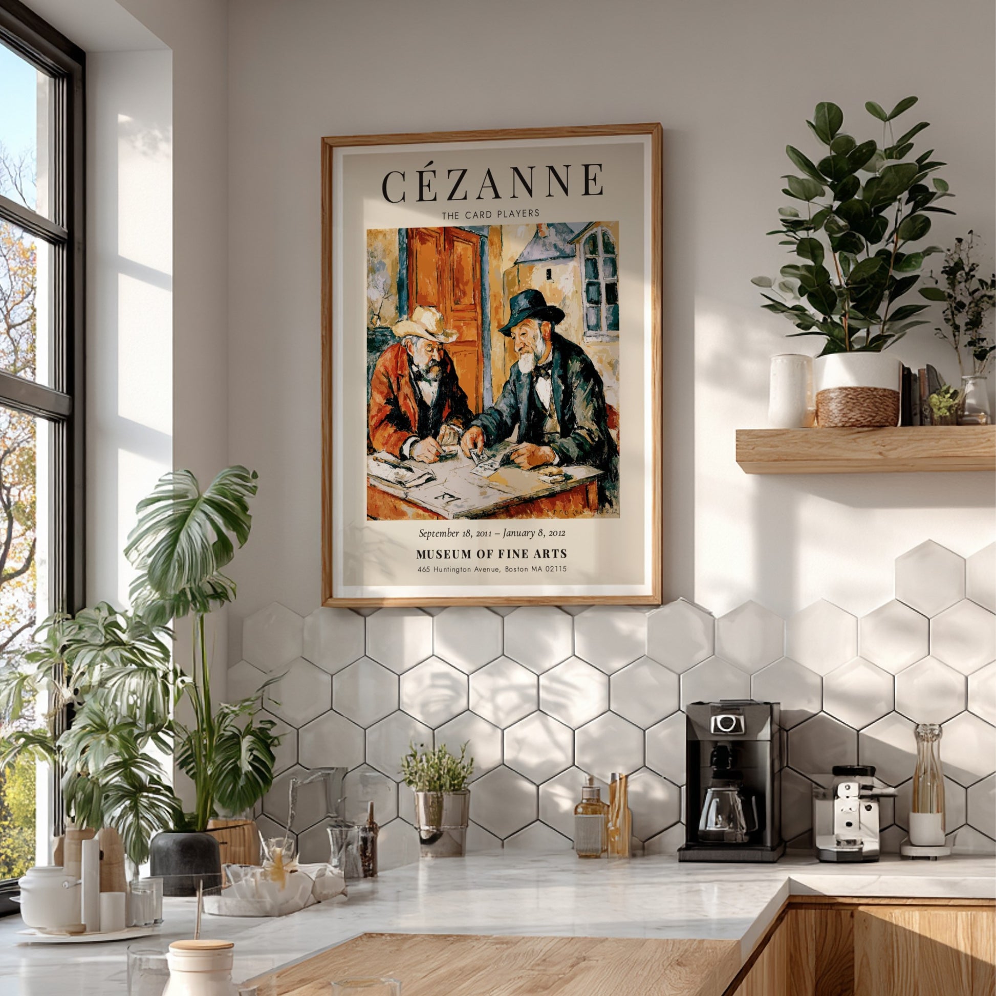 Cézanne Exhibition Poster featuring The Card Players with warm colors and expressive figures