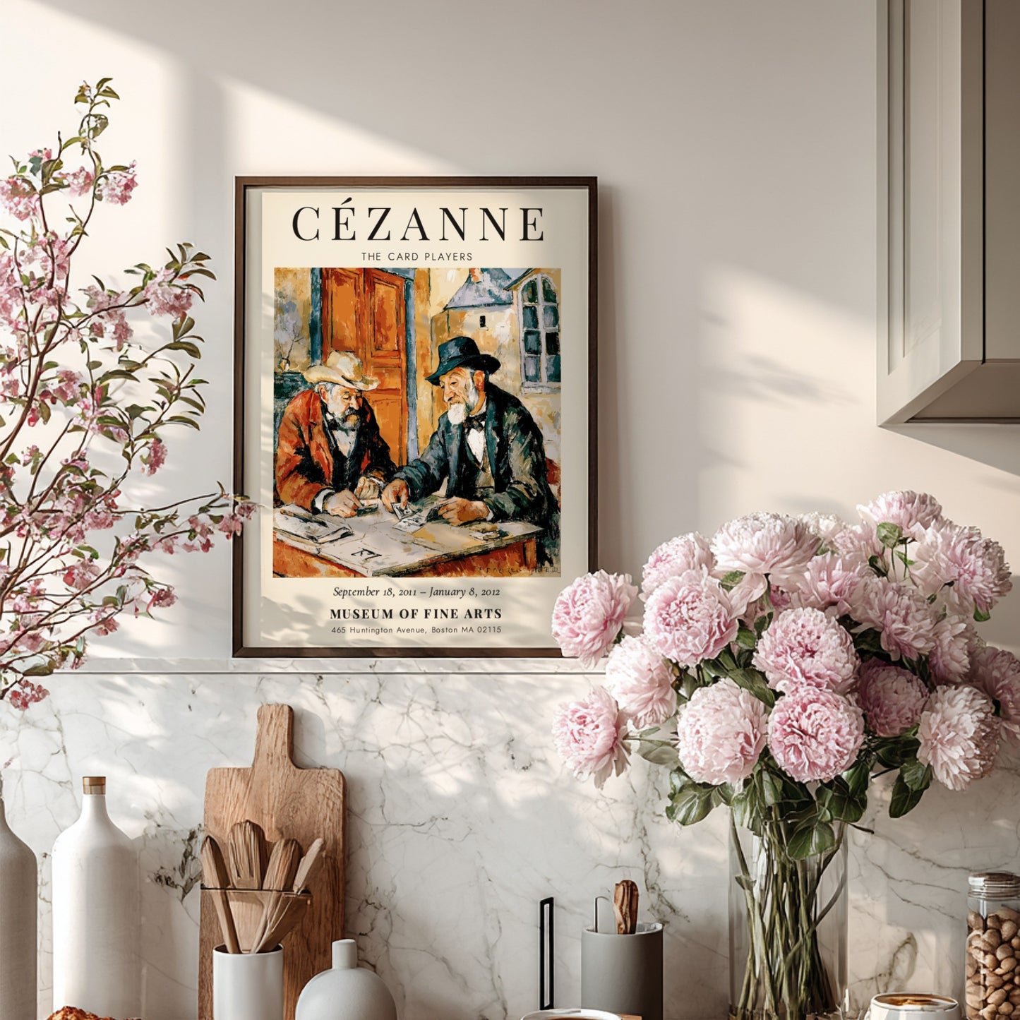 Cézanne Exhibition Poster featuring The Card Players with warm colors and expressive figures
