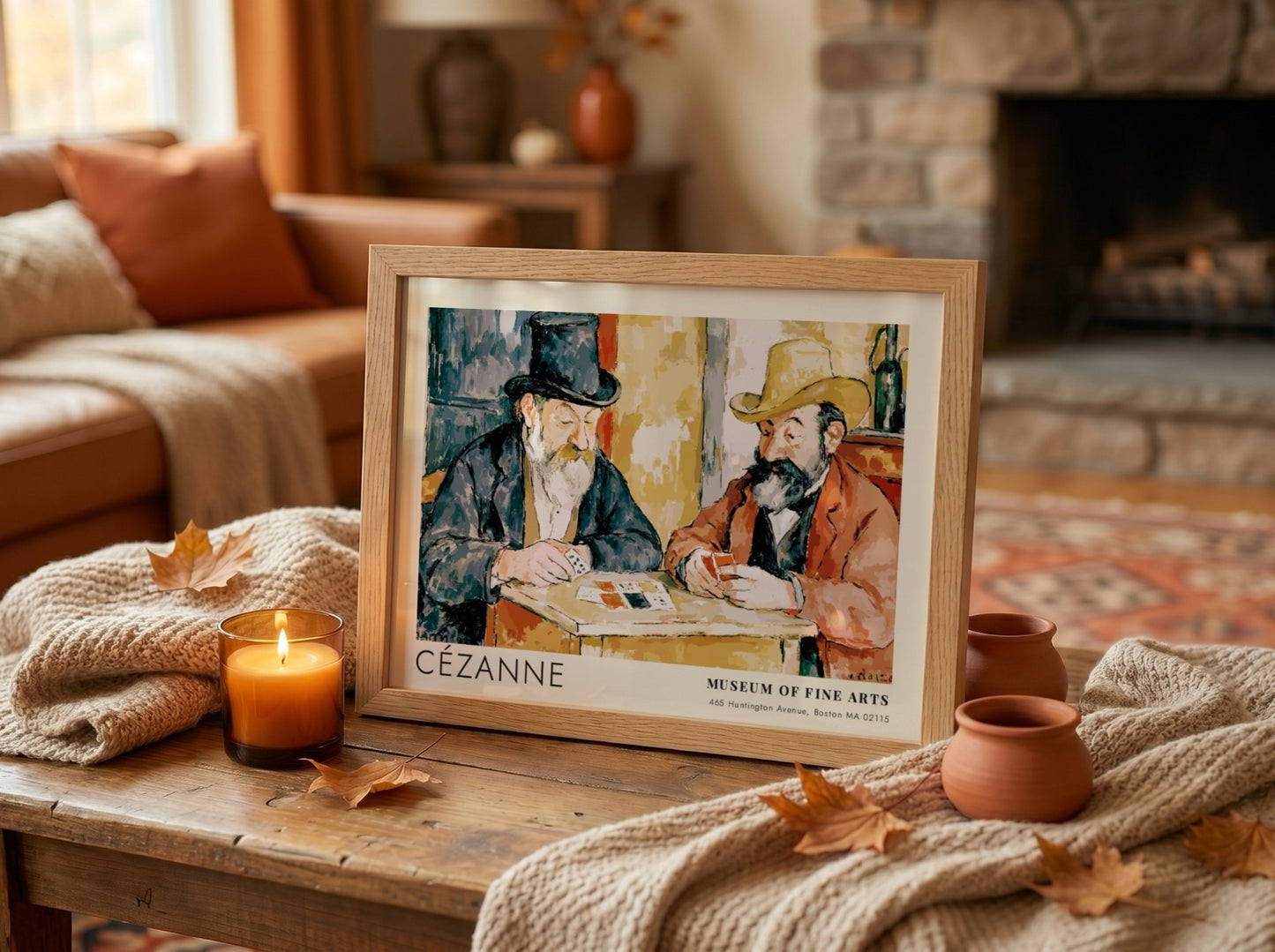 Wall art poster of Cézanne’s The Card Players featuring two men playing cards together