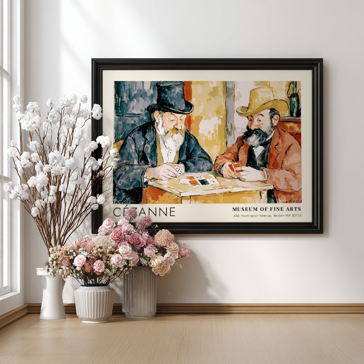 Wall art poster of Cézanne’s The Card Players featuring two men playing cards together