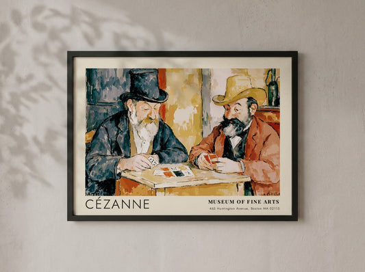 Wall art poster of Cézanne’s The Card Players featuring two men playing cards together