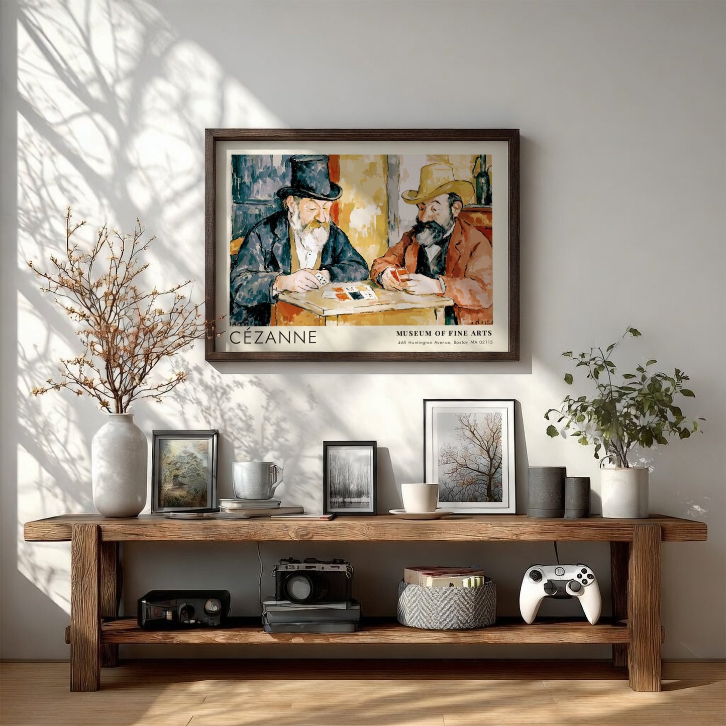Wall art poster of Cézanne’s The Card Players featuring two men playing cards together