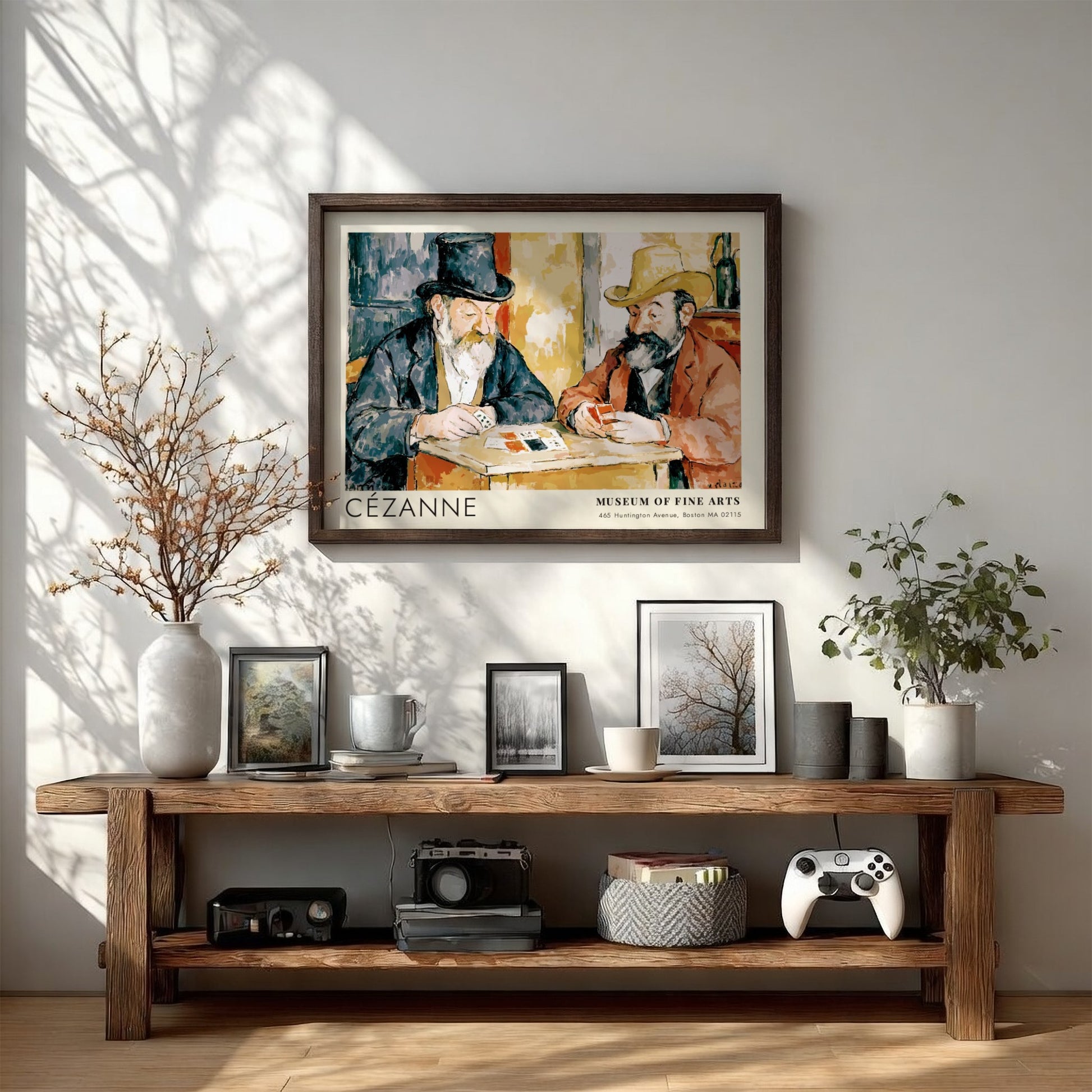 Wall art poster of Cézanne’s The Card Players featuring two men playing cards together