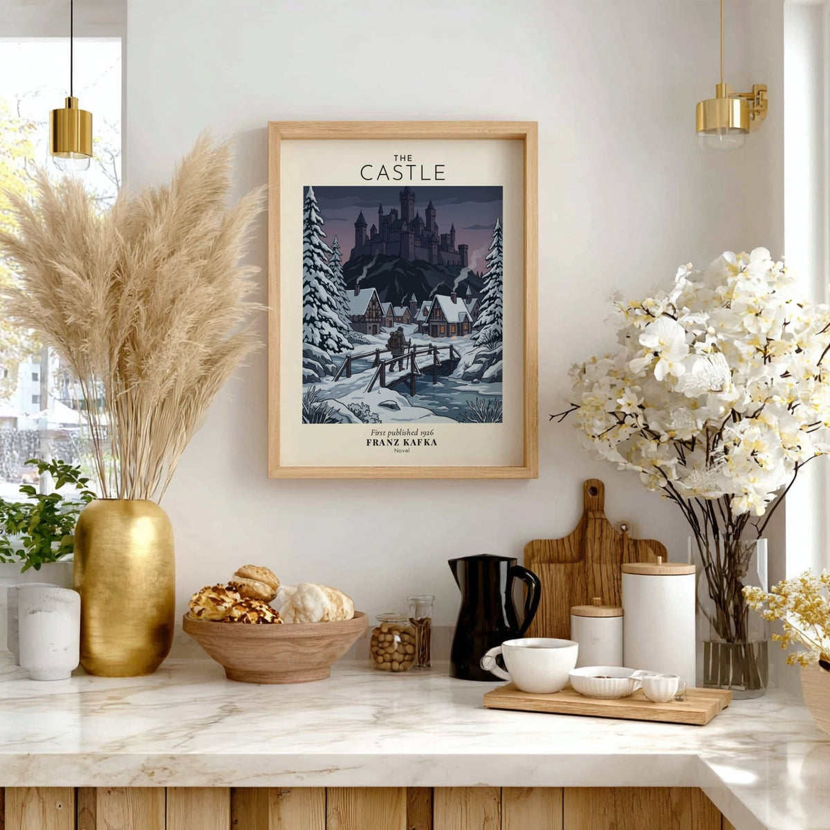 Poster of Franz Kafka The Castle showing a lone traveler walking toward a snowy fortress.