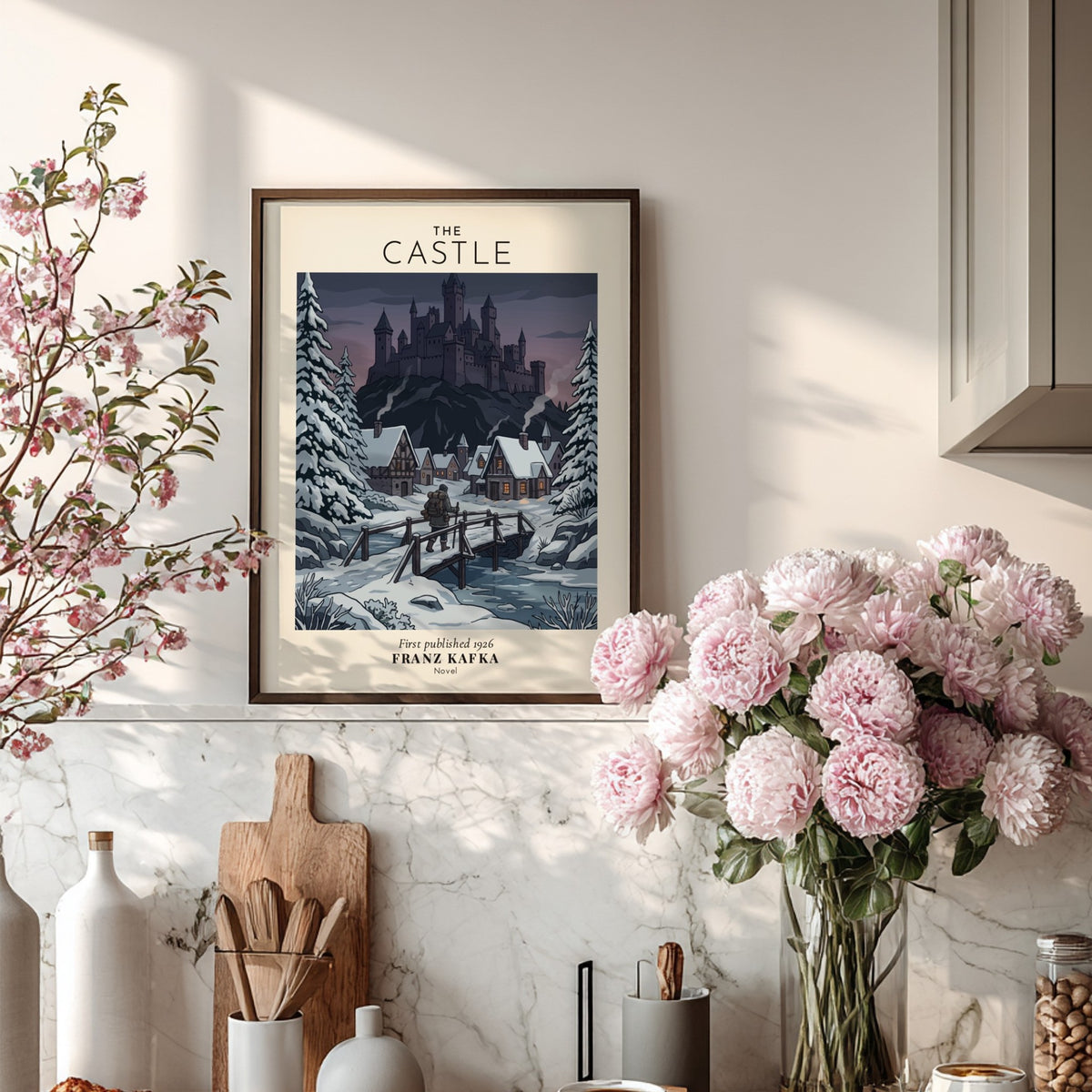 Poster of Franz Kafka The Castle showing a lone traveler walking toward a snowy fortress.