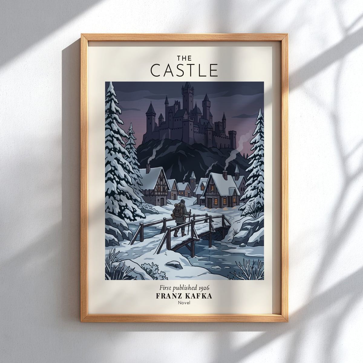 Poster of Franz Kafka The Castle showing a lone traveler walking toward a snowy fortress.