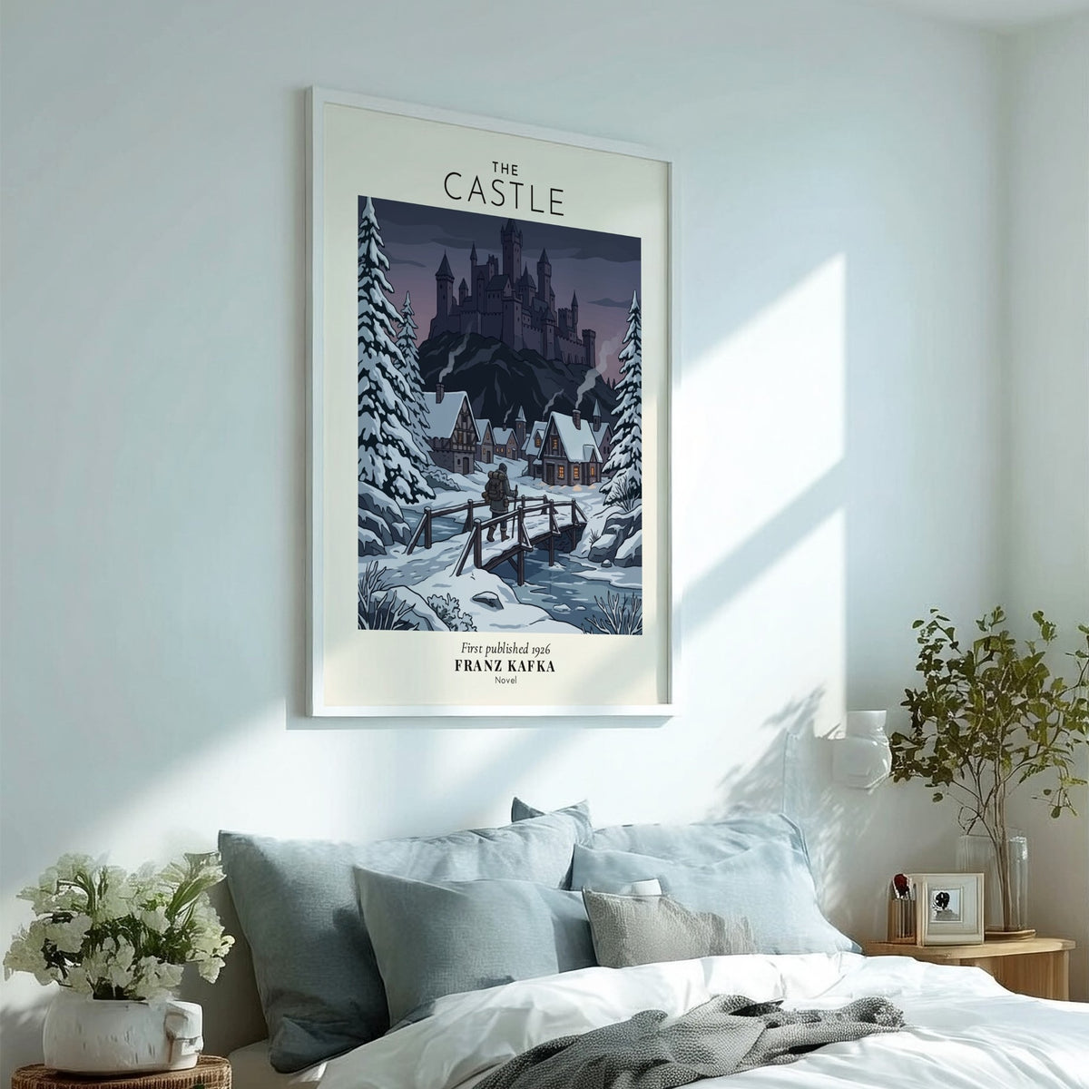 Poster of Franz Kafka The Castle showing a lone traveler walking toward a snowy fortress.