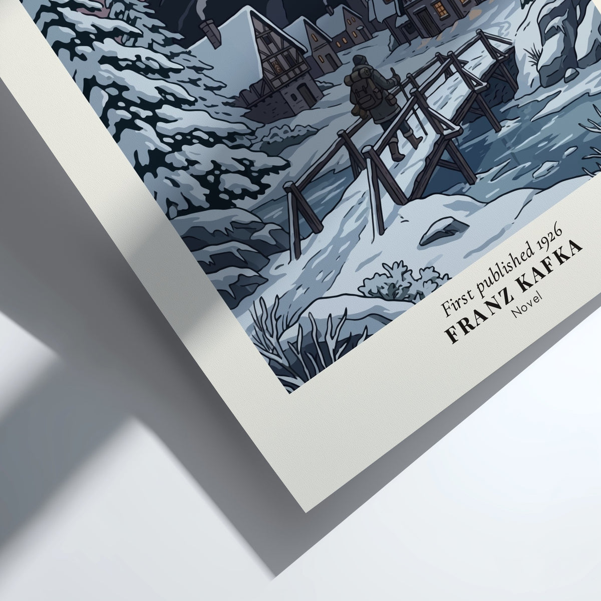 Poster of Franz Kafka The Castle showing a lone traveler walking toward a snowy fortress.