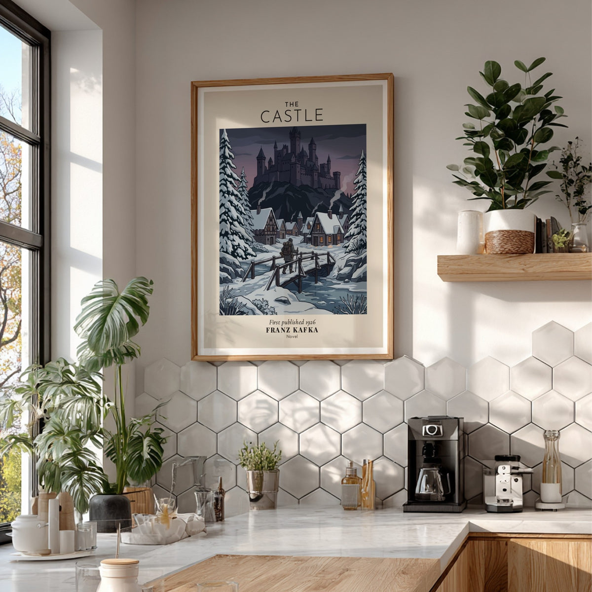 Poster of Franz Kafka The Castle showing a lone traveler walking toward a snowy fortress.