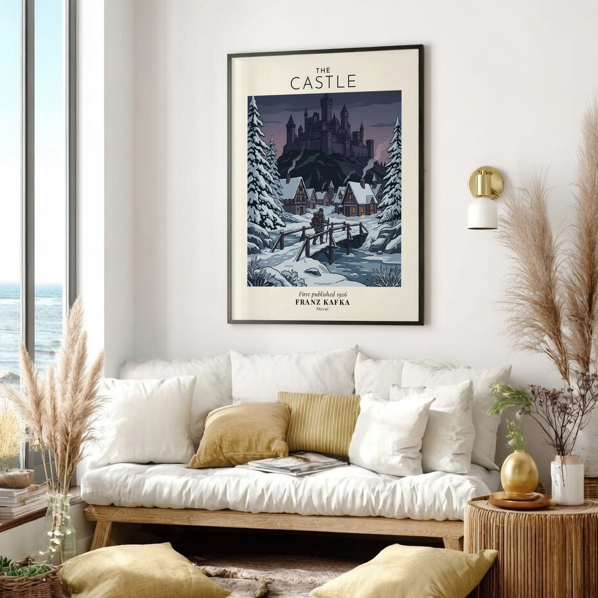 Poster of Franz Kafka The Castle showing a lone traveler walking toward a snowy fortress.