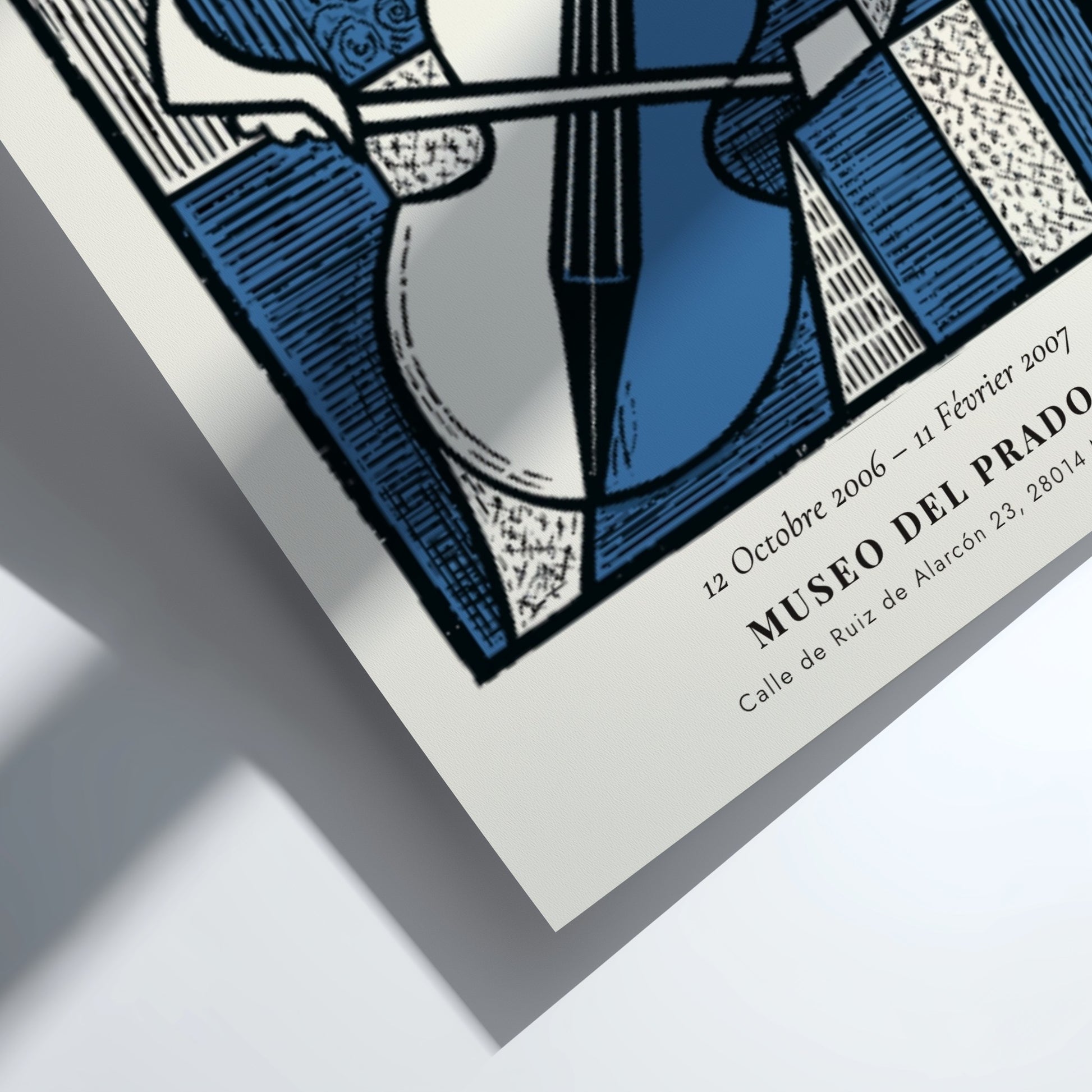 Picasso inspired poster featuring The Cellist in blue tones and abstract style