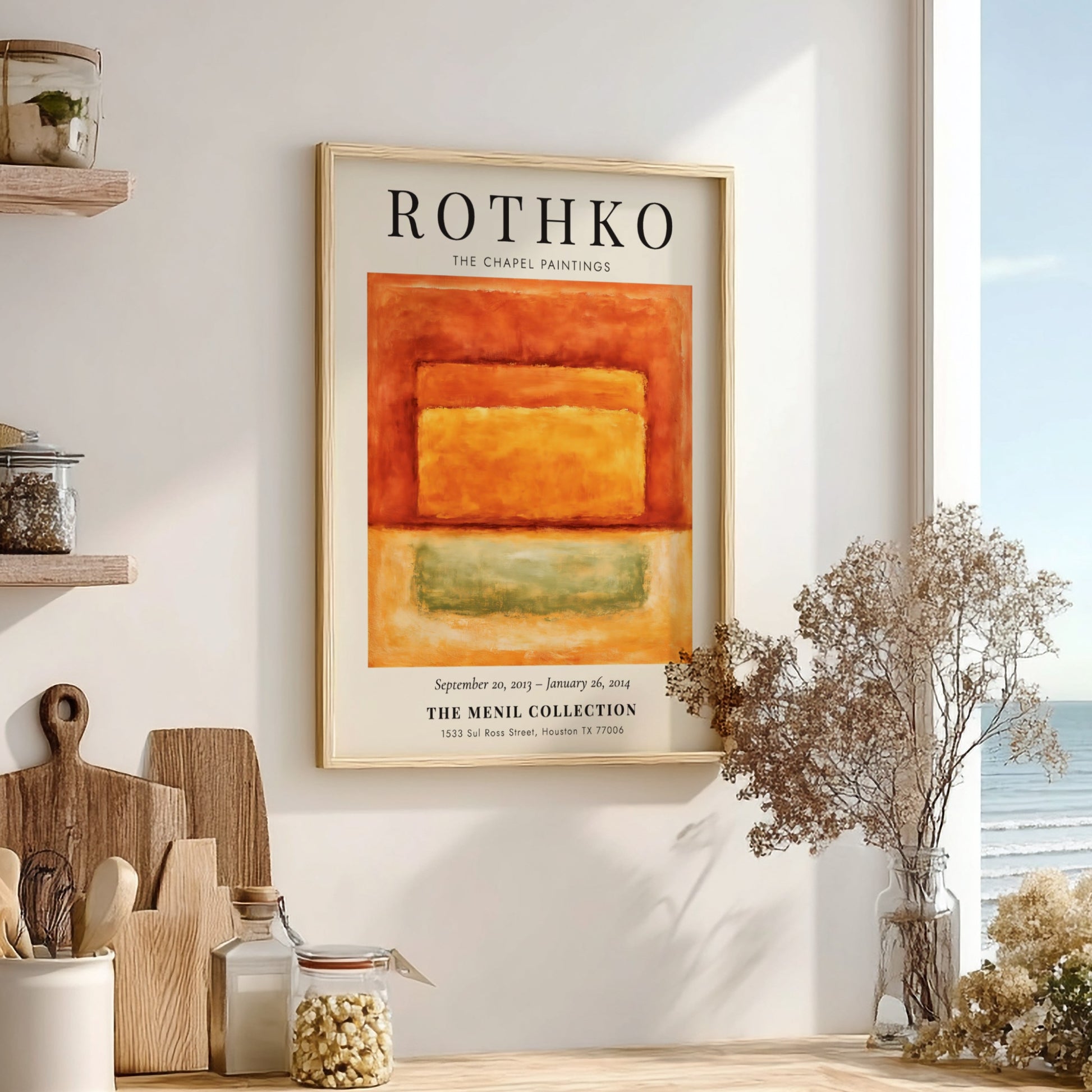Wall art poster featuring Mark Rothko The Chapel Paintings with orange and green blocks